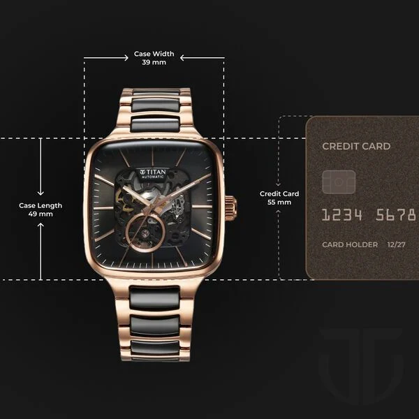 Titan Ceramic Fusion Automatic Square Black Dial Silver Dual-Toned Stainless Steel Bracelet Watch for Men