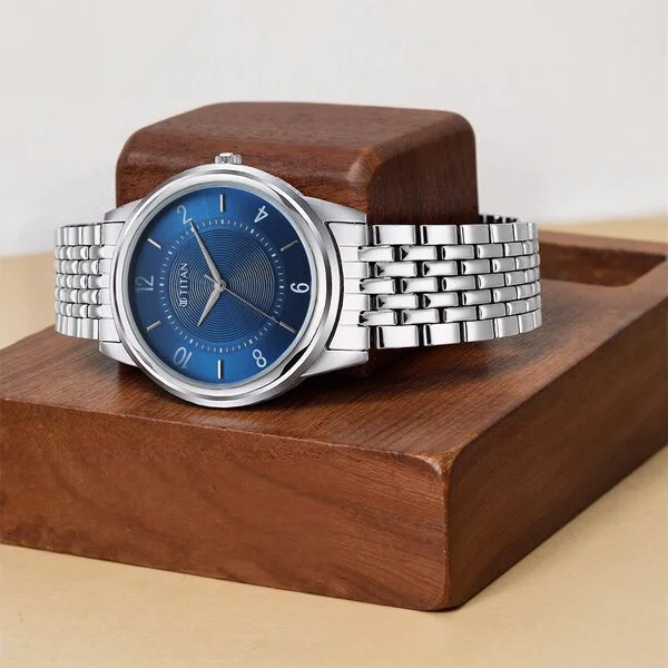 Titan Karishma Zing Quartz Analog Blue Dial Stainless Steel Strap Watch for Men