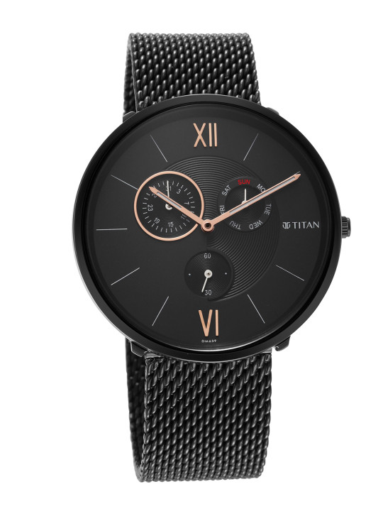 Slim Multifunction Analog With Black Dial Watch For Men - Nt1877nm01